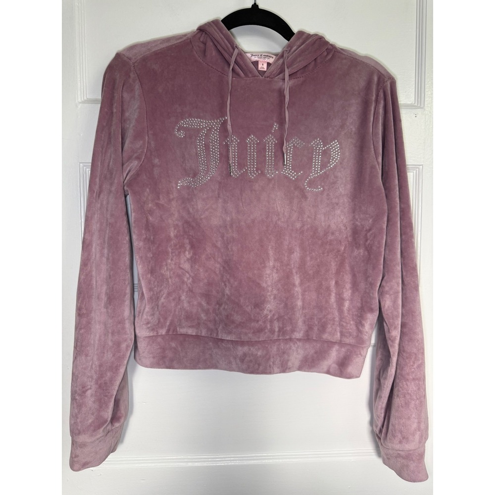 Juicy Couture Mauve Velour Rhinestone Logo Hoodie Womens Small Y2K Pullover